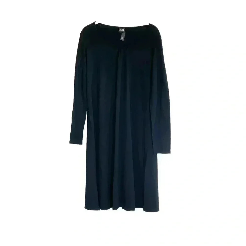 Eileen Fisher Black Wool Sweater Dress XS Long Sleeves Classic Office Careerwear